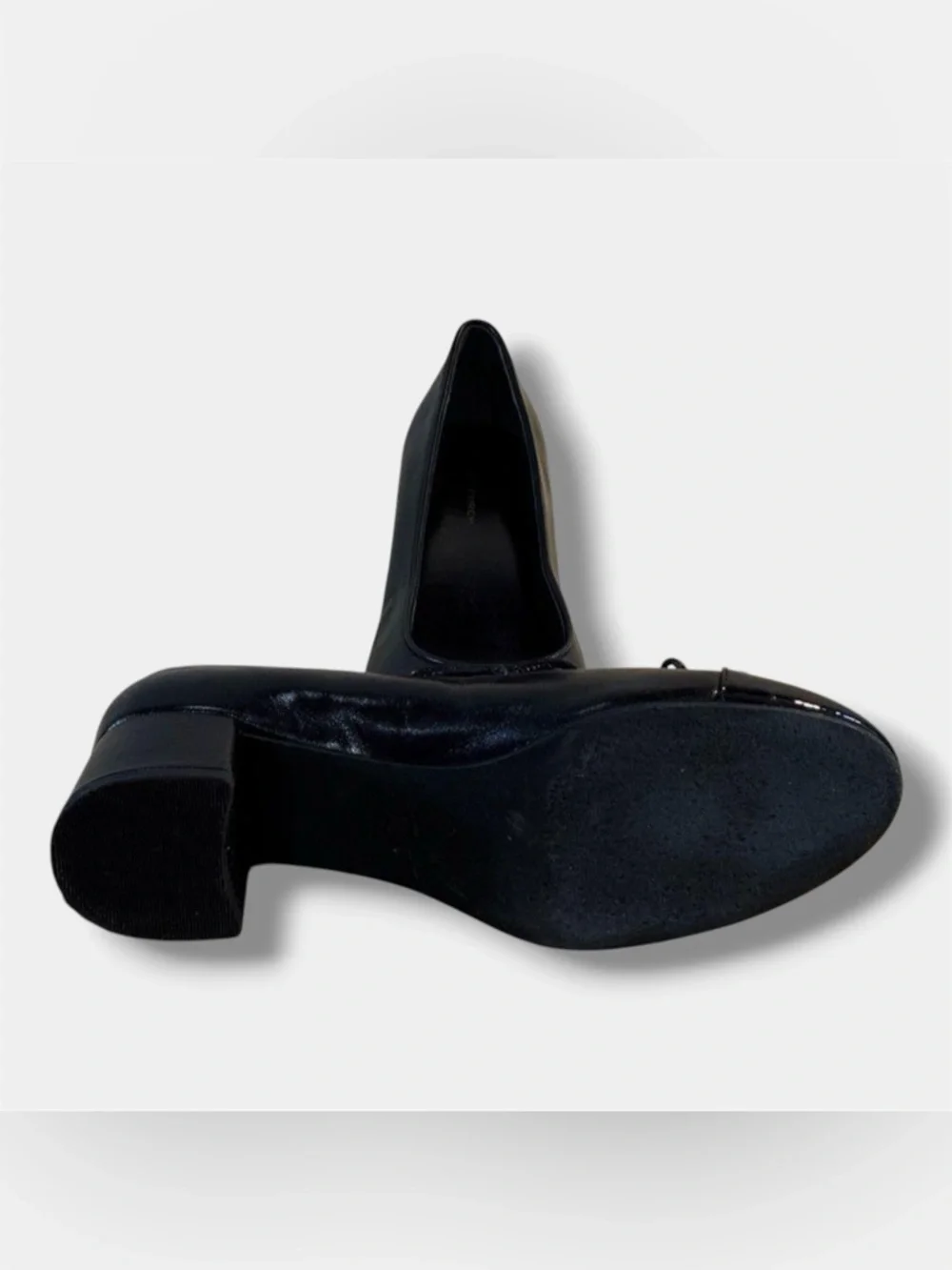 Tory Burch 45mm Cap Toe Pumps Black Leather Logo Bow Heels Womens Size 6.5M